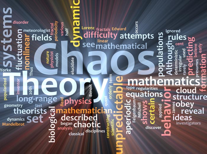 Chaos theory word cloud glowing